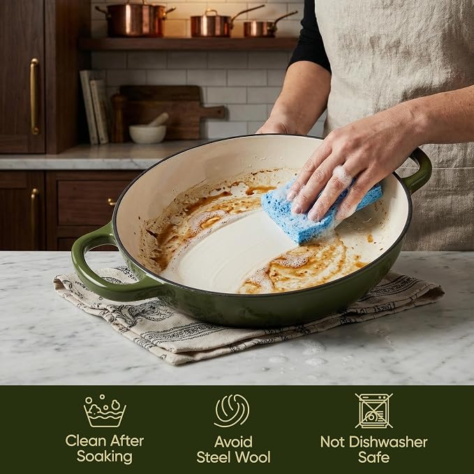 3 Quart Enameled Cast Iron Braiser, Non Stick Enameled Cast Iron Skillet - Image 6