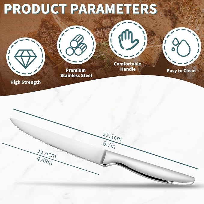 SuperCook Steak Knives Set of 12, Stainless Steel, High End, Dishwasher Safe - Image 3