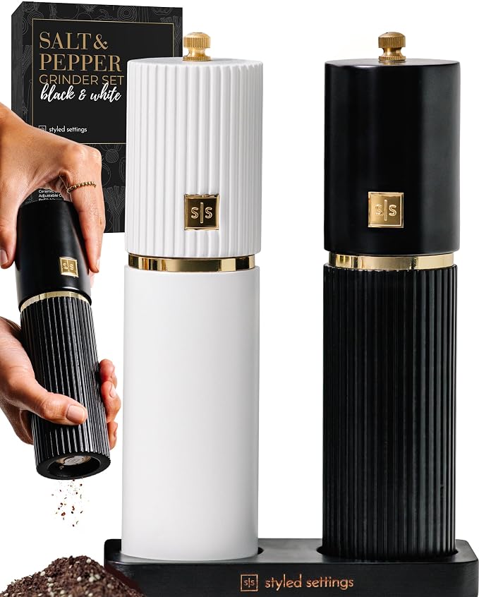 Wooden Salt and Pepper Grinder Set – Refillable Manual Salt and Pepper Mills by STYLEDSETTINGS