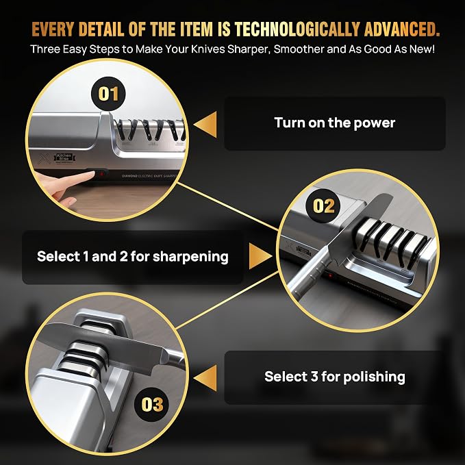 Electric Knife Sharpener for Kitchen—Fast Sharpening to Restore and Polish Chef - Image 6