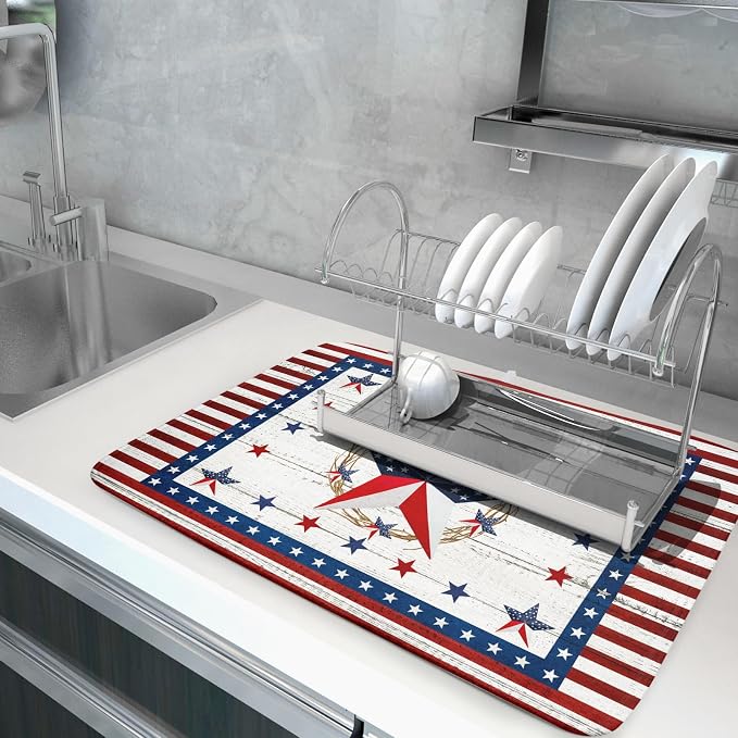 Giwawa Patriotic Stars Dish Drying Mat 4th of July America Star Wreath Dish - Image 4