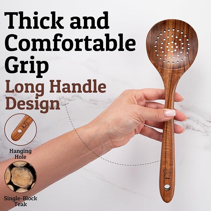 PriorityChef Wooden Slotted Spoon - Image 3