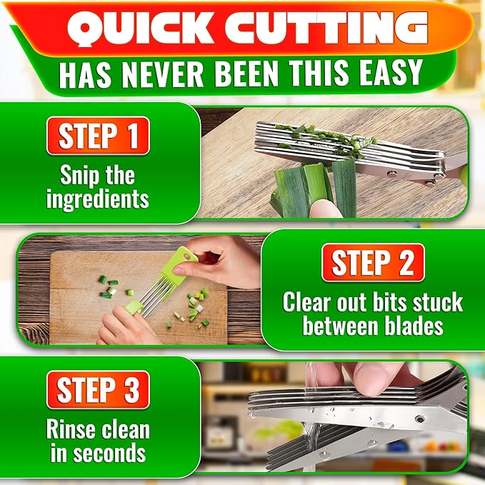 Herb Scissors with 5 Blades and Cover – Stainless Steel Herb Cutter with - Image 5