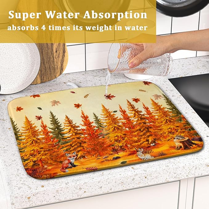 Autumn Drying Matt Kitchen Counter Small Absorbent Coffee Mat Fall Forest - Image 7