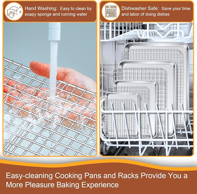 P&P CHEF 16 + 12.5 + 10.4 + 9 Inch Baking Sheet and Rack Set, Oven & Dishwasher - Image 6