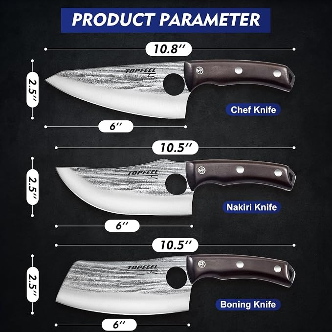 Topfeel 3PCS Butcher Knife Set Hand Forged chef knife Boning Knife, High Carbon - Image 6