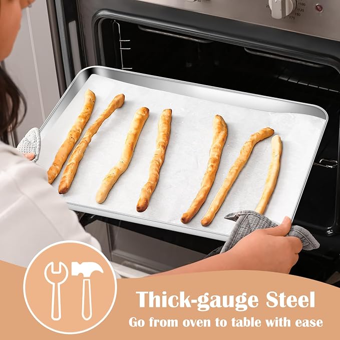E-far Stainless Steel Baking Sheet, 16” x12” x 1” Baking Cookie Sheet Pan - Image 3