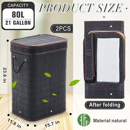 2 Pack 21 Gallon Bamboo Slim Trash Can - Image 2
