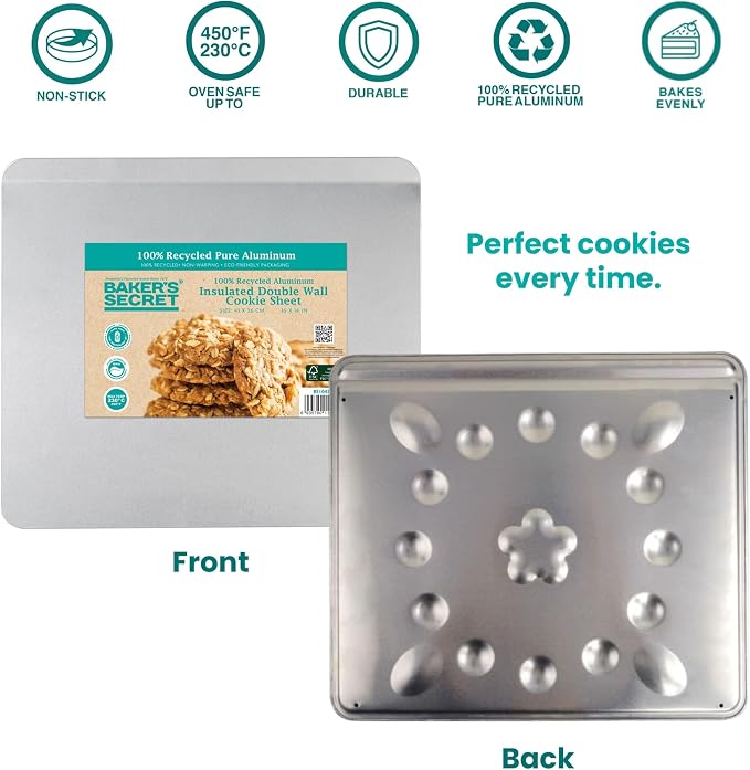 Baker's Secret 2pcs Pure Aluminum Insulated Cookie Sheet Commercial Grade - Image 5