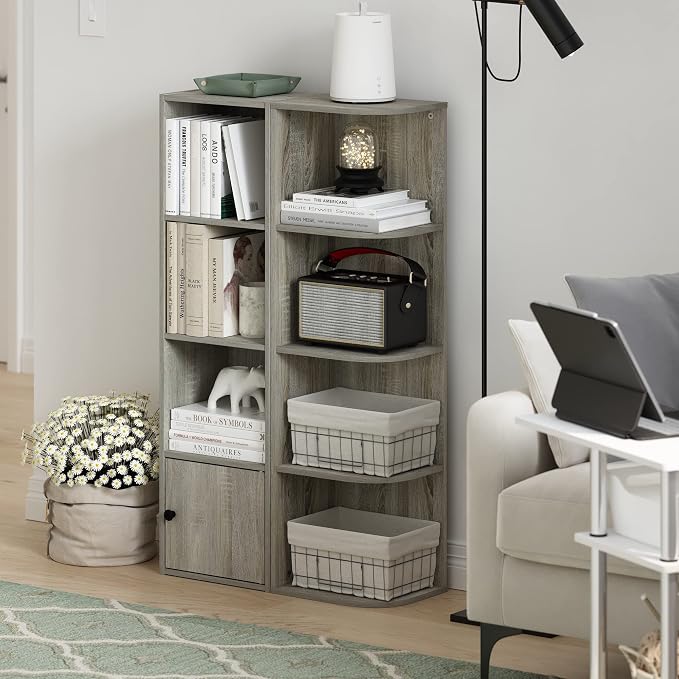 Furinno Pasir 4-Tier Corner Open Shelf Bookcase, French Oak - Image 2