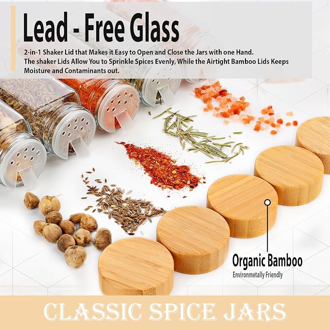 Glass Spice Jars with Bamboo Airtight Lids - Image 4