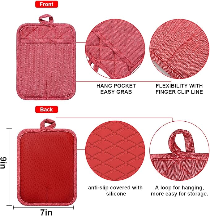 Pot Holders Yarn-Dyed Set of 3 Non Slip Silicone Kitchen Lines Heat Resistant - Image 2