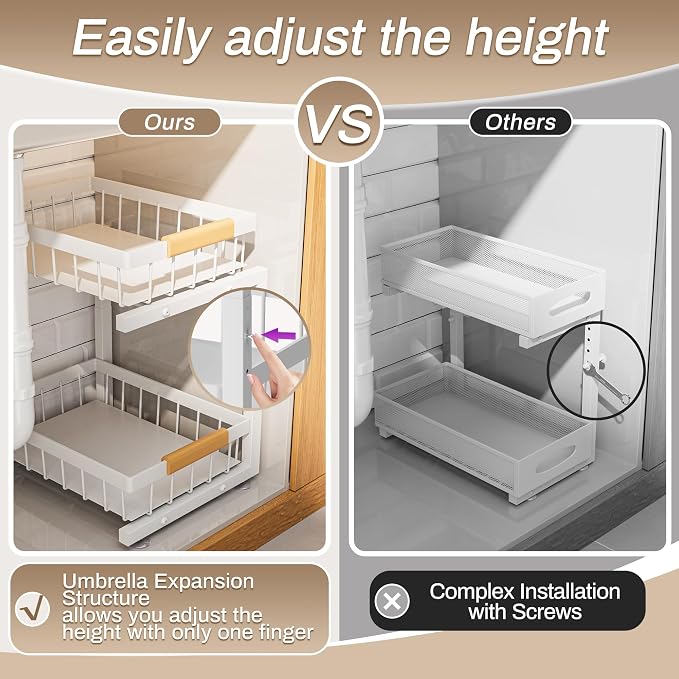 ADBIU Under Sink Organizer 2 Pack, Adjustable Height Under Cabinet Storage - Image 4