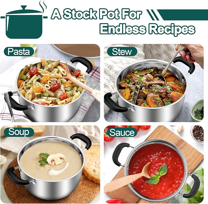TeamFar 3 Quart Stock Pot, Stainless Steel Stock Pasta Soup Pot - Image 5