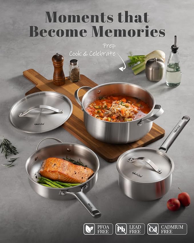 Stainless Steel Cookware Set, PFOA&PTFE Free, Dishwasher&Oven Safe, Kitchen - Image 4