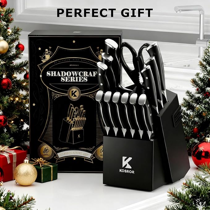 Kitchen Knife Set with Block: 15-Piece German Stainless Steel with Dual - Image 6
