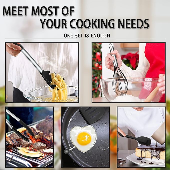 Silicone Cooking Utensils Set, E-far 14-Piece Black Kitchen Utensils Set - Image 3