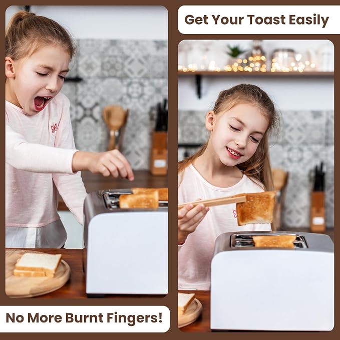 Wooden Toaster Tongs 2 PCs | Bamboo Kitchen Utensils - Image 2