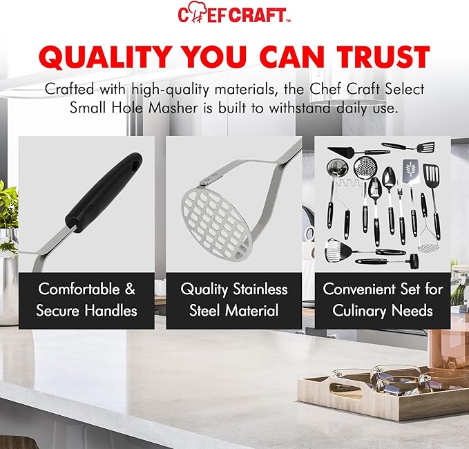 Chef Craft Select Sturdy Masher, 10.25 inch, Stainless Steel/Black - Image 6