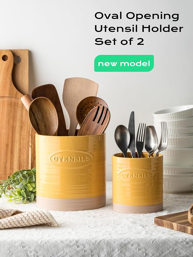 YHOSSEUN Kitchen Utensil Holder Set of 2, Ceramic Utensil Holder - Image 2