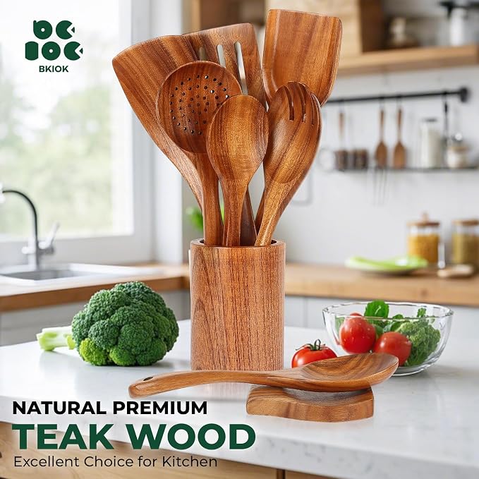 Bkiok Teak Wood Utensil Set, Wooden Utensils set - Image 3