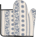 Boho Oven Mitts Set – Vintage Floral Pot Holders Kitchen Gloves by DZGlobal