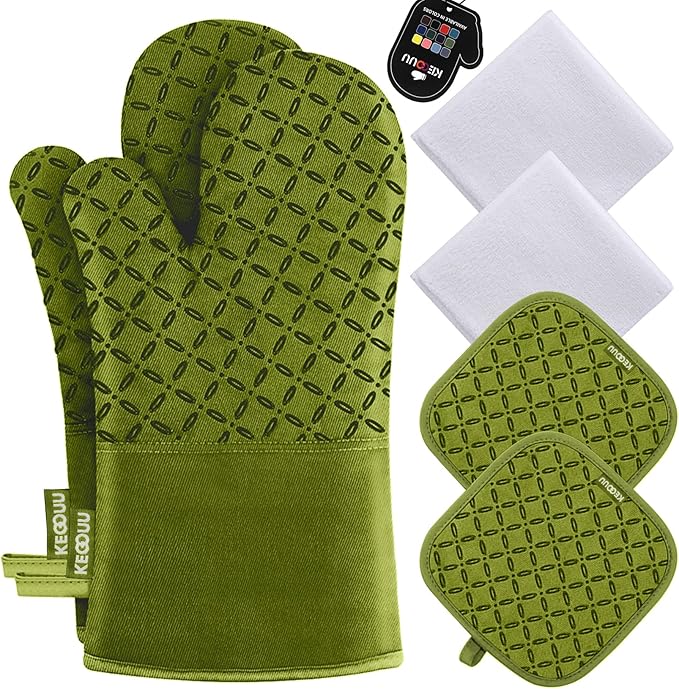 KEGOUU Oven Mitts and Pot Holders 6pcs Set, Kitchen Oven Glove High Heat by KEGOUUOvenMitt