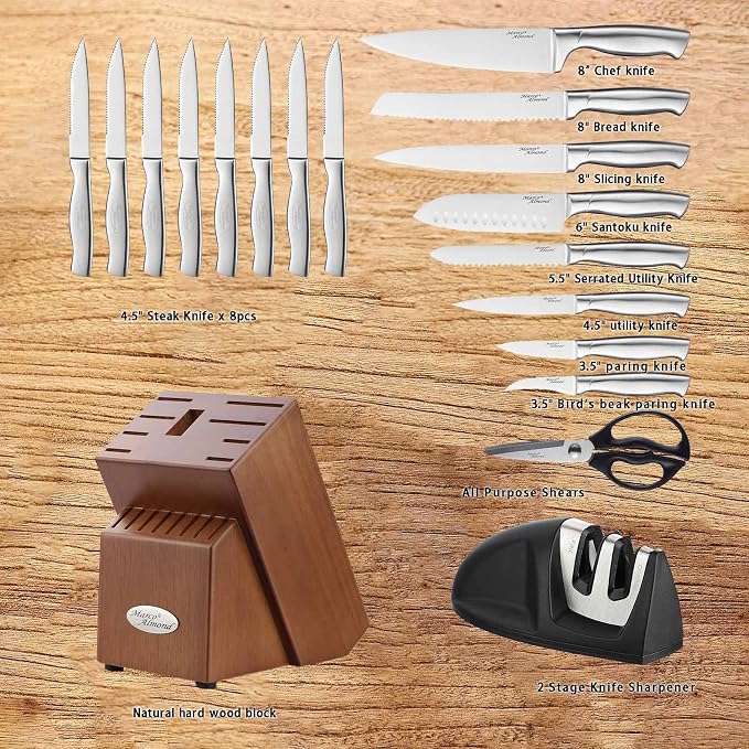 Marco Almond MA22 Knife Sets, 19 Pieces Stainless Steel Hollow Handle Kitchen - Image 2
