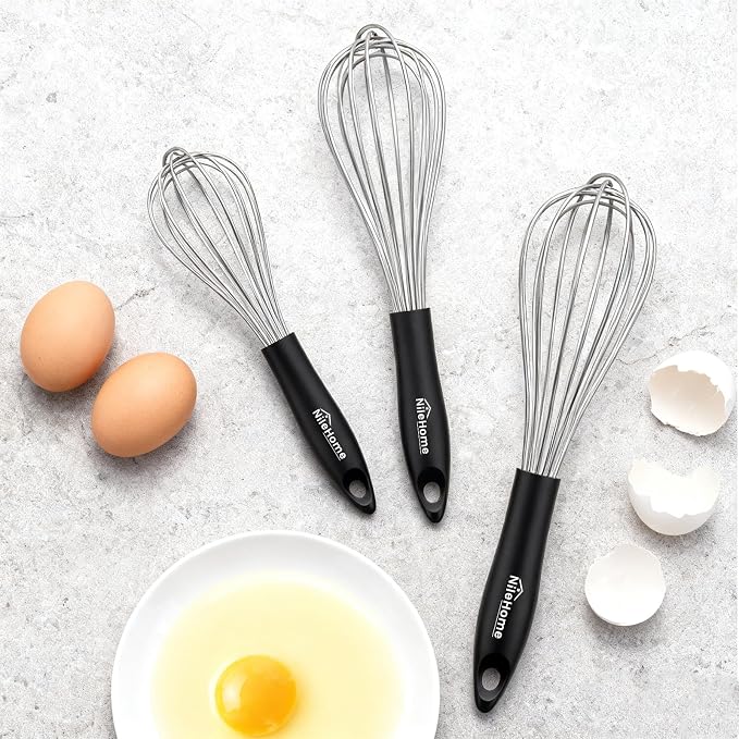 NileHome Silicone Whisk Set 8" 10" 12", 3 Pack Kitchen Whisk Kitchen Wisk Wire - Image 6