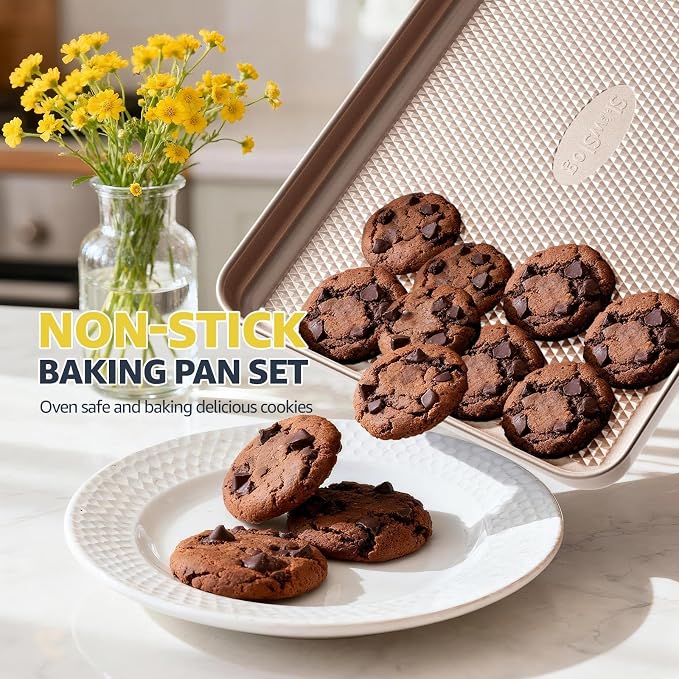 3Pcs Baking Sheet Pan Set, Large Nonstick Cookie Sheets Set, Jelly Roll Pans - Image 3