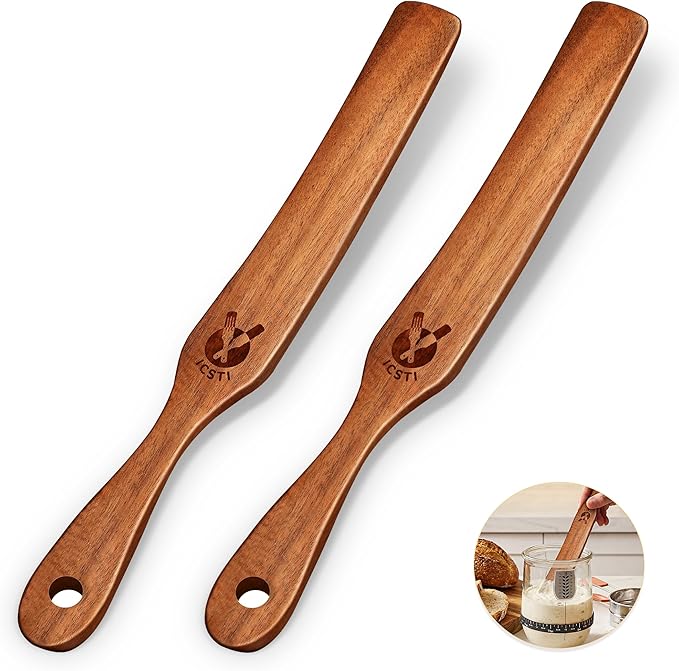 2 Pack Wooden Spurtle for Sourdough Starter, Reaching Bottom of Jar, Dough Whisk by Unknown