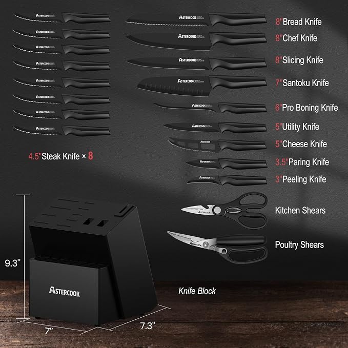 Knife Set, Astercook 21 Pieces Knife Sets - Image 2
