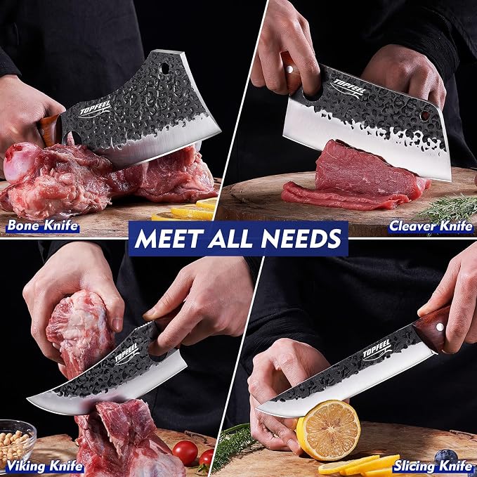 Topfeel 4PCS Meat Cleaver Set -Heavy Duty Bone Chopper & Meat Cleaver & Viking - Image 5