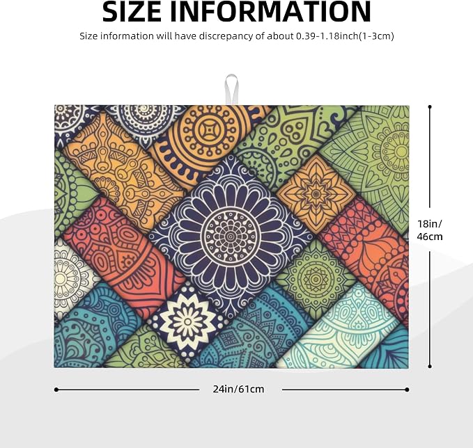 Retro Boho Dish Drying Mat 18x24 Inch, Microfiber Absorbent Fast Dry Mat - Image 2