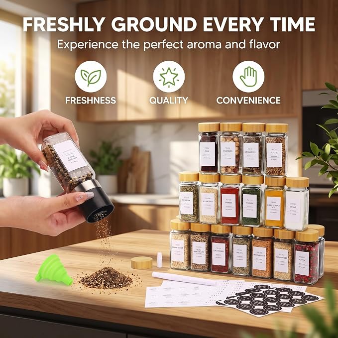24-Pack Glass Spice Jars with Bamboo Lids, 4 Oz Clear Square Spice Containers - Image 5