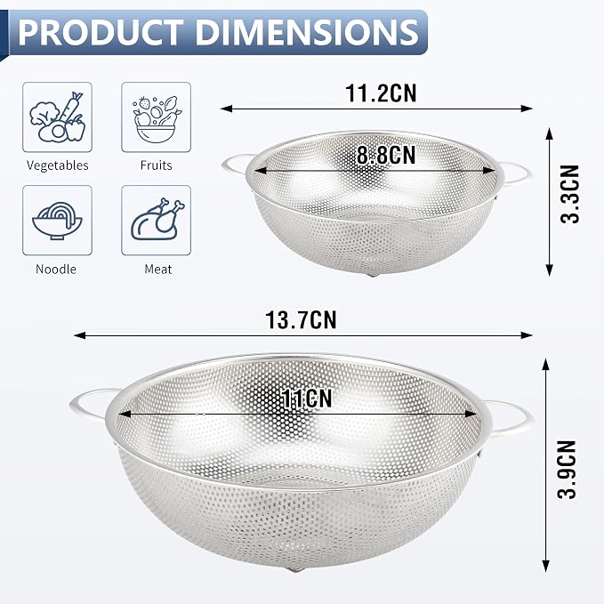 Gulex Stainless Steel Colander and Strainer Set，Metal Strainers - Image 2