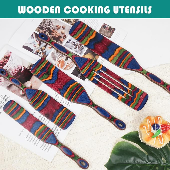 Spurtle Set, Wooden Utensils for Cooking, Kitchen Utensils Set, Pakkawood - Image 5