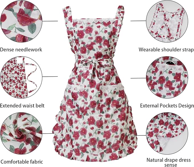 Funny Aprons for Women with Pockets, Kitchen Cooking Grilling Bbq Cute Chef - Image 4