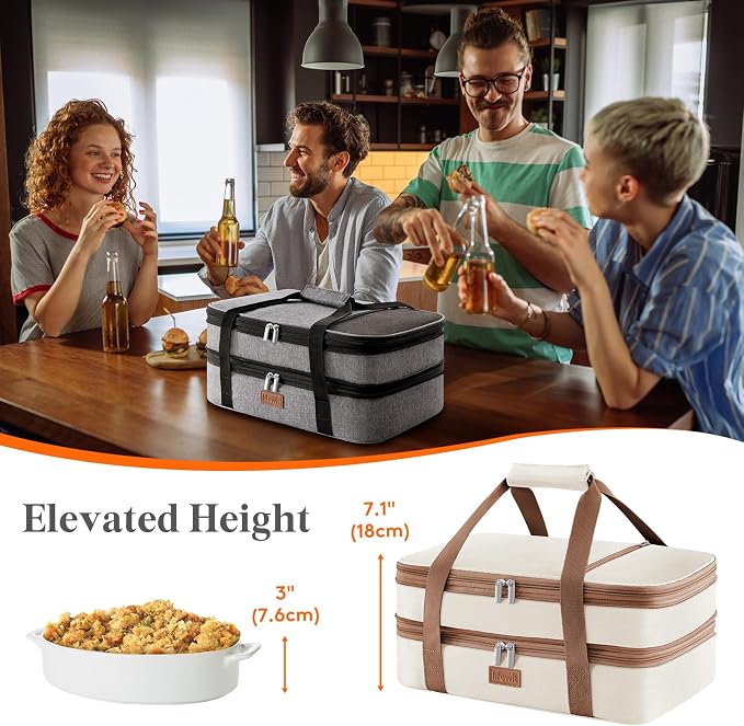 Lifewit Insulated Double Decker Casserole Carrier, Expandable Lasagna Lugger - Image 4