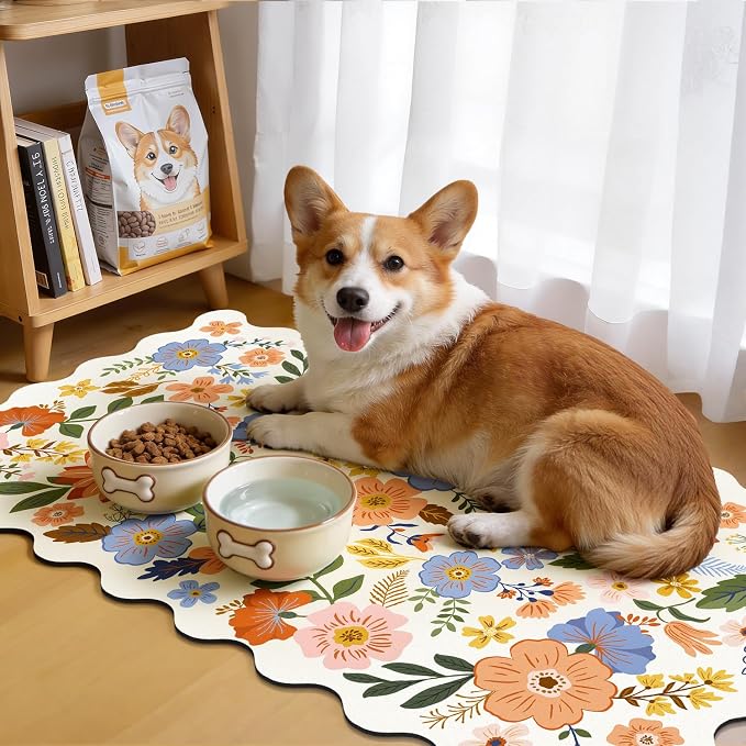 LOKHOM Scalloped Floral Dish Drying Mat, Cuttable Hide Stain Non-slip Drying Mat - Image 5