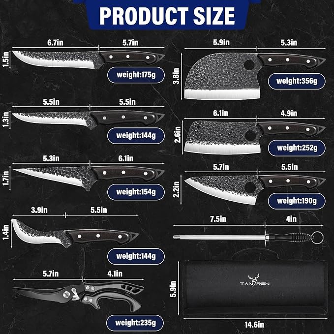 TAN REN 7PCS BBQ Knife Set, Professional Butcher Knives - Image 4