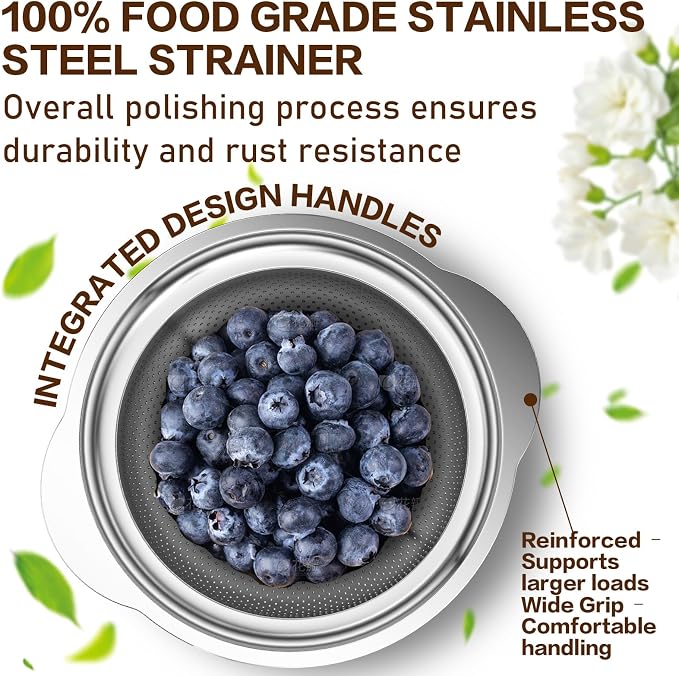 Stainless Steel Colander for Kitchen, Stainless Steel Strainer, Pasta Strainer - Image 3