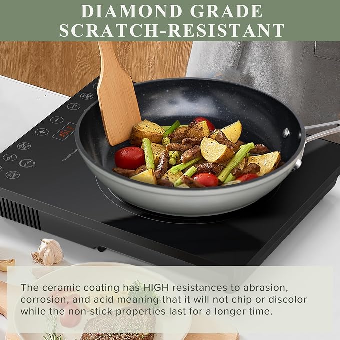 Nuwave Healthy Duralon Blue Ceramic Nonstick Cookware Set, Diamond Infused - Image 4
