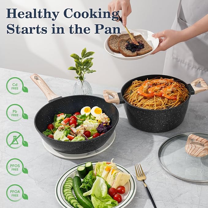 SODAY 12 Pcs Pots and Pans Set Non Stick, Cookware Sets Black Granite Induction - Image 4