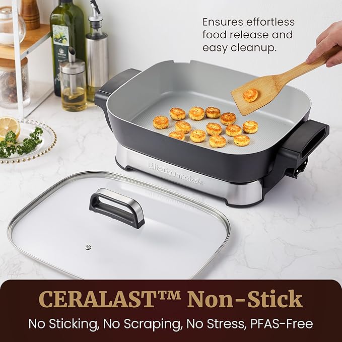 Elite Gourmet 15" x 12" x 3" Stow-Away Foldable Electric Skillet, Ceralast™ - Image 3