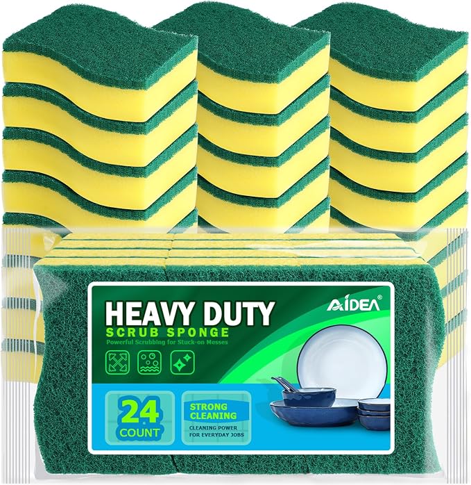 AIDEA Sponges Kitchen, 24 Pack Heavy Duty Dish Sponge, Cleaning Dish Scrubber by AIDEAHOME