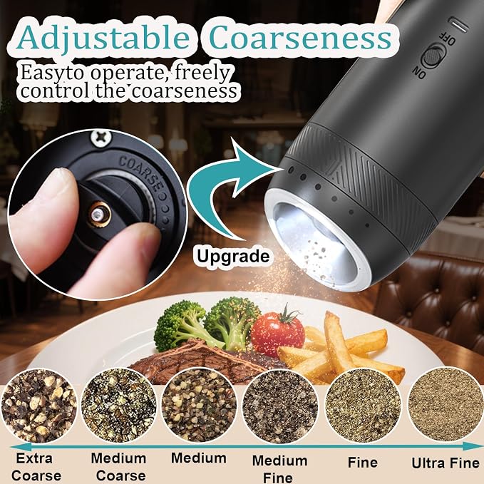 Gravity Electric Salt and Pepper Grinder Set, Automatic Salt Pepper Mill Grinder - Image 2