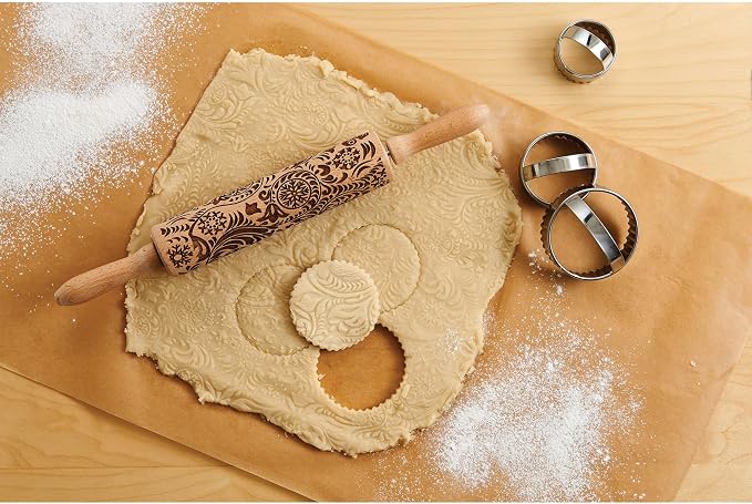 Mrs. Anderson’s Baking Embossing Rolling Pin, Paisley Design, European Beechwood - Image 3