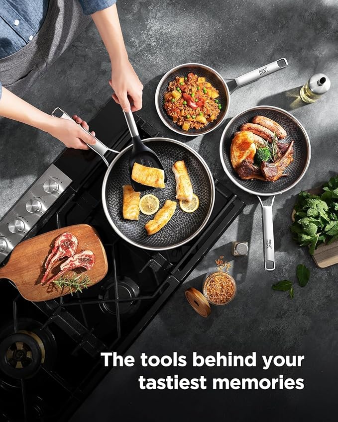 Non Stick Frying Pans Hybrid Ceramic, 12 Inch Tri-Ply Stainless Steel Skillet - Image 2