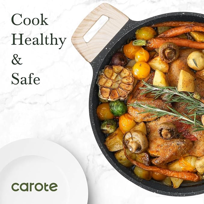 CAROTE Nonstick Stock Pot with Lid Soup Pot, 6 Quart Casserole with Lid - Image 3
